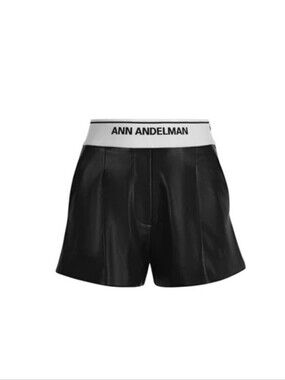 Ann Andelman Black Stretch Waist Vegan Leather Shorts Size Medium